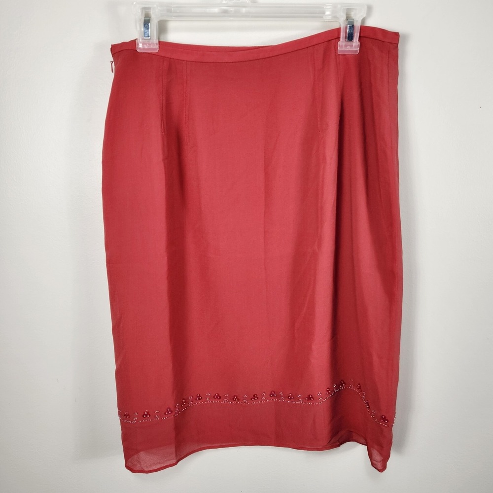 Vintage Y2K C'est City Coral Red Pink Pencil Beaded Skirt NWT